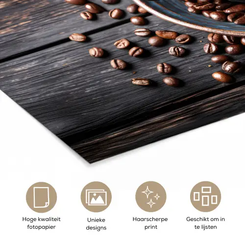 Kop - Koffie - Hout - Bonen poster papier klein -closeup_NL