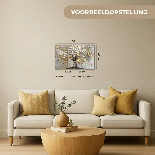Boom - Wit - Goud - Verflook Canvas - Meerluiken 3 luik klein -sfeer6-formaat