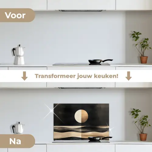 Maan - Cirkel - Goud keuken achterwand spatscherm klein -voor_na_NL