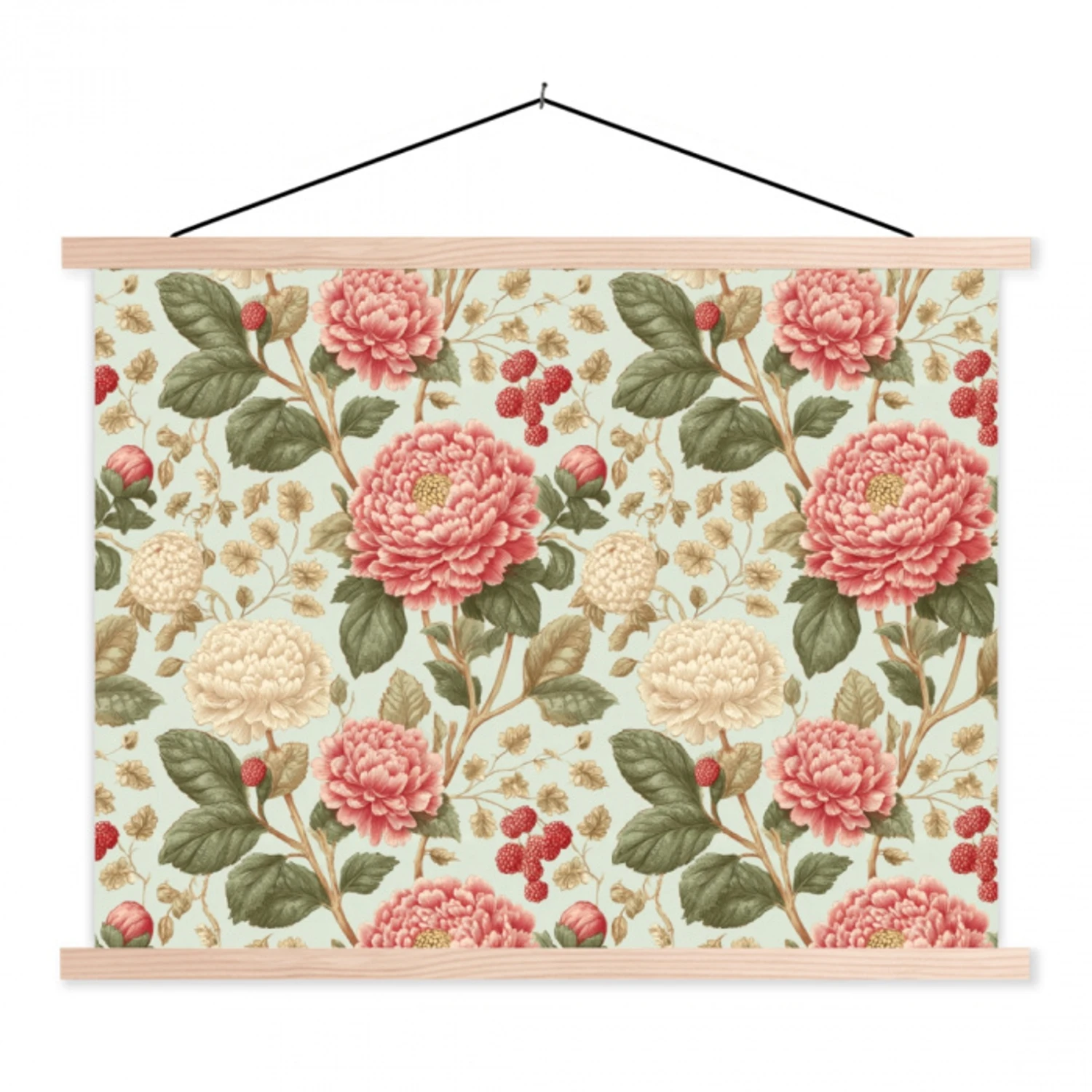 Klassiek - Botanisch - Veelkleurig textielposter latten blank klein 122 -3d