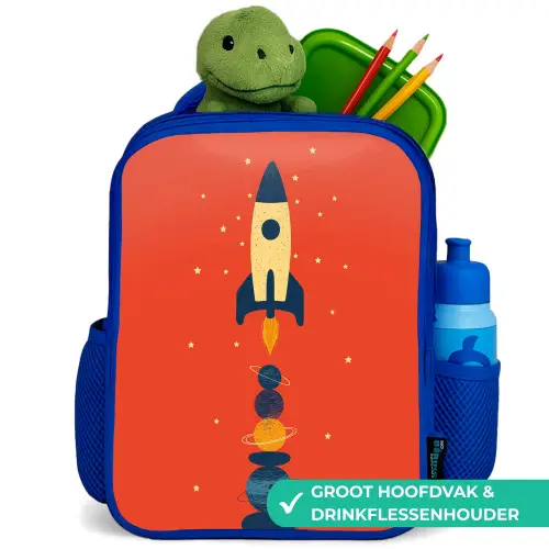Raket - Planeten - Rood Kinderrugzak - Blauw middel -inhoud_NL