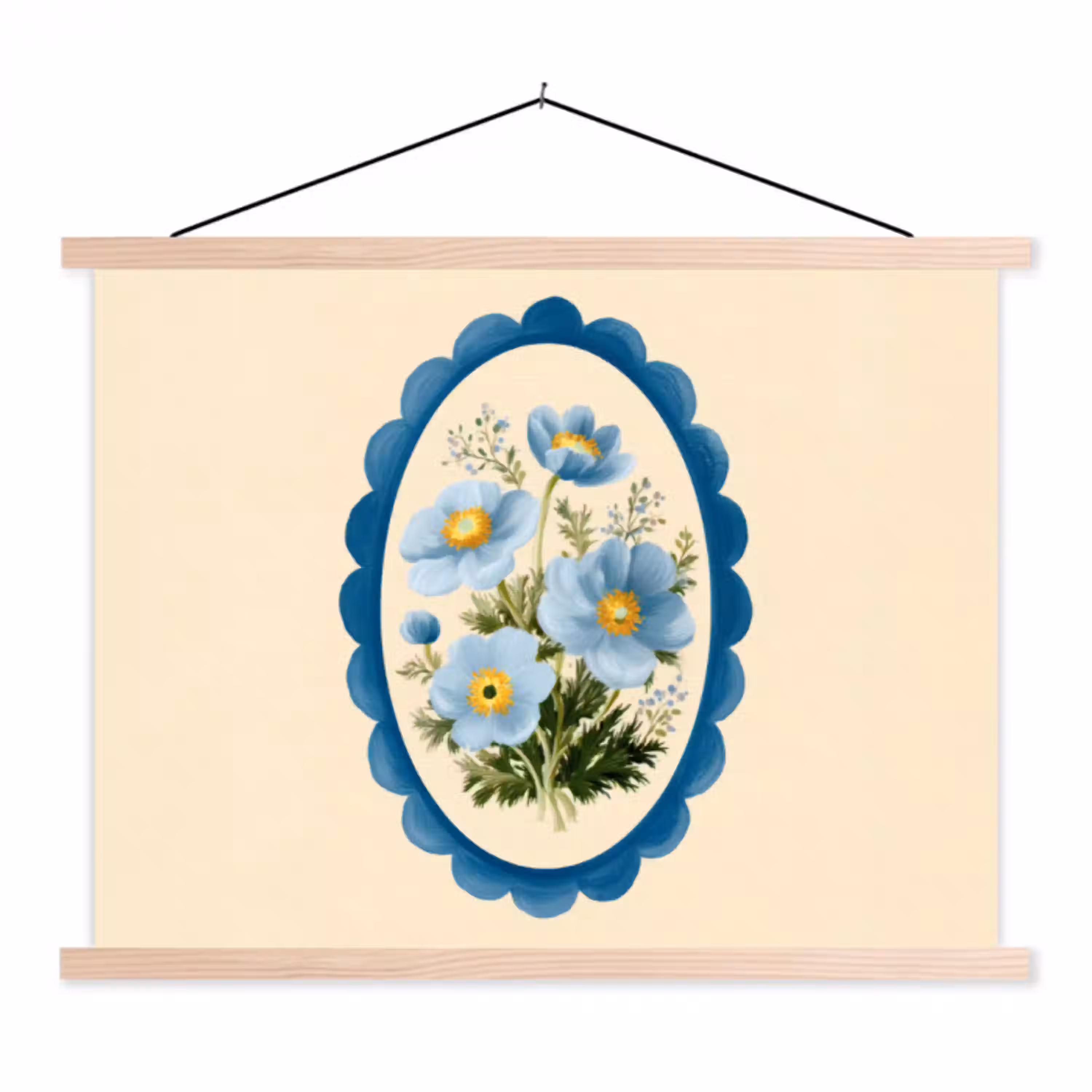 Lijst - Bloemen - Lichtblauw - Illustratie textielposter latten blank klein -3d