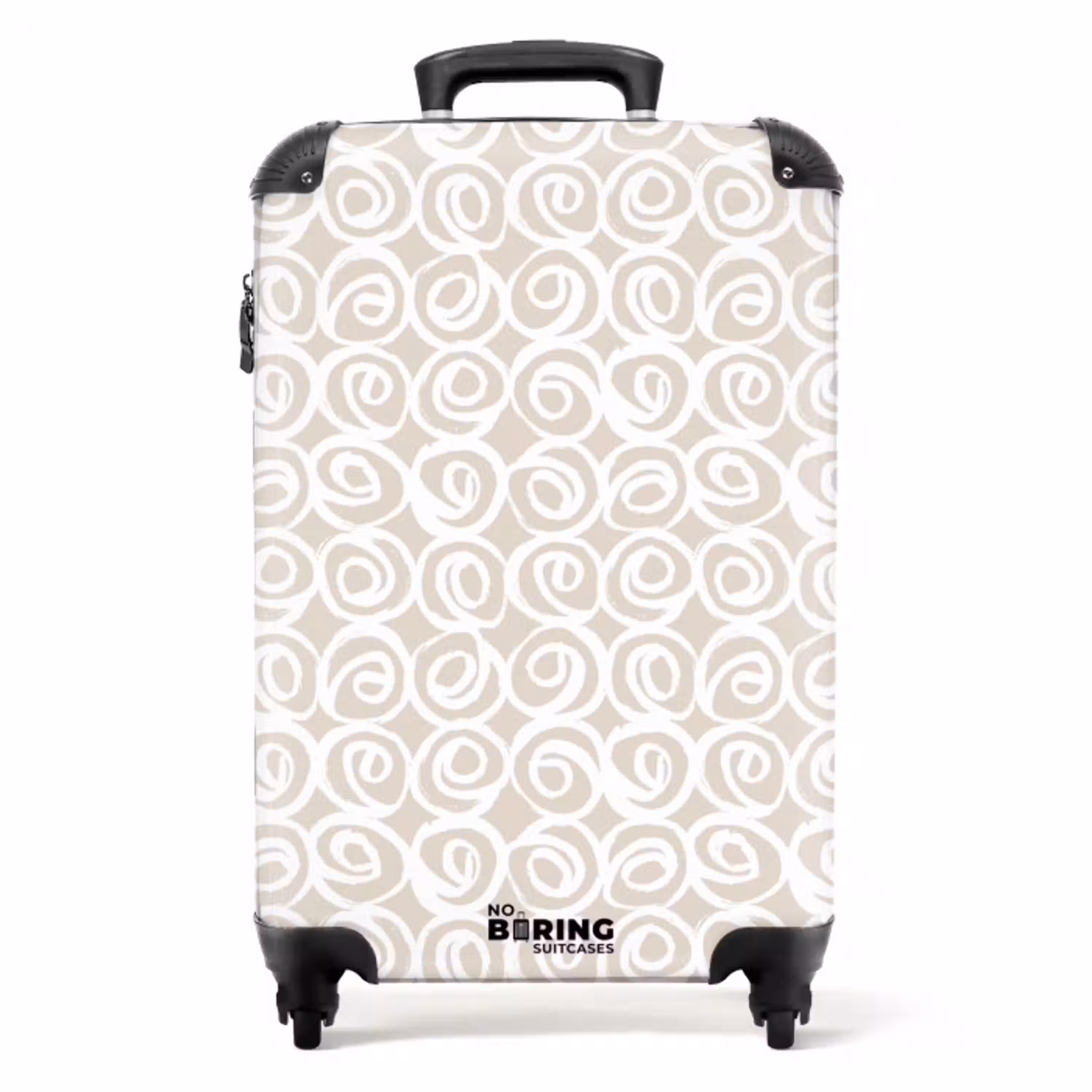 Witte krullen op taupe achtergrond NBS - Handbagage koffer - Volwassenen Unisex middel -productfoto_recht