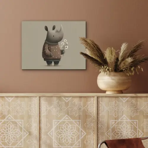 Neushoorn - Witte bloemen - Lief PET vilt klein -sfeer4