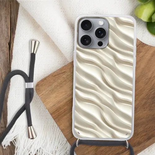 Diagonaal - Golven - Crème Hoesje iPhone 16 Pro Max met koord klein 804 -sfeer4