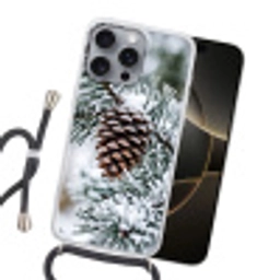 Dennenappel - Tak - Sneeuw - Winter - Sfeervol Hoesje iPhone 16 Pro Max met koord klein -sfeer1