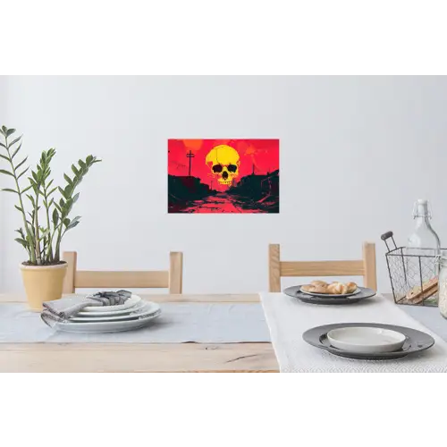 Straat - Verlaten - Schedel - Geel Muursticker klein -eettafel