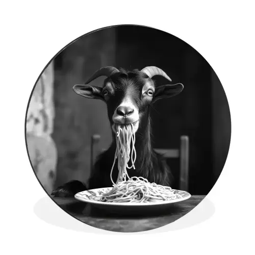 Geit - Bord - Spaghetti - Zwart Wit Wandcirkel aluminium klein -3d