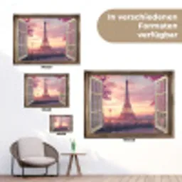 Doorkijk - Parijs - Eiffeltoren - Roze - Kersenbloesem tuinposter los doek klein -Xsfeer9_DE
