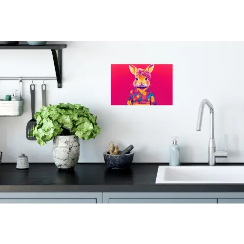 Konijn - Bloemen - Kleurrijk - Kimono Muursticker klein -keuken