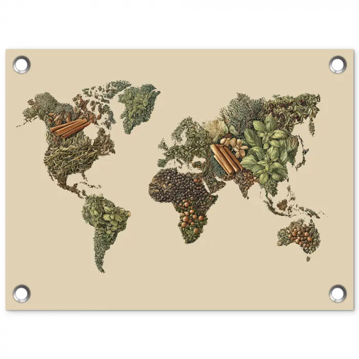 Wereldkaart - Kruiden - Kleurrijk tuinposter los doek klein -3d