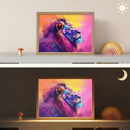 Leeuw - Verf- Kleuren - Dier Light Box met batterij (Wandlamp kind) middel -sfeer3_kind