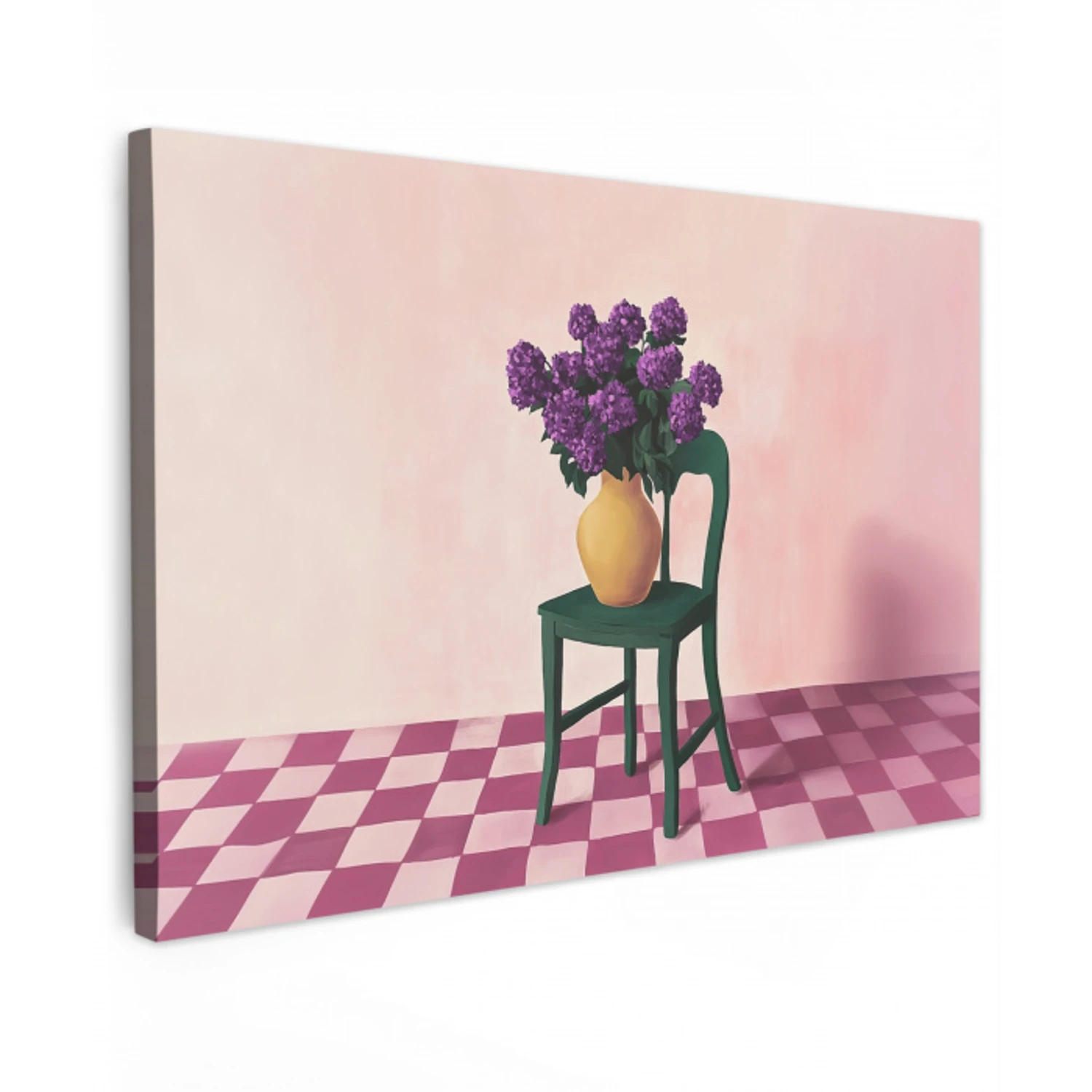 Stoel - Vaas - Bloemen - Geblokt Tuinposter op houten frame 2 cm dik klein -3d