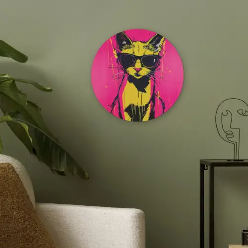 Kat - Art - Zonnebril - Roze Akoestische PET Vilt - Rond klein -sfeer2