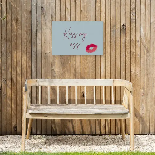 Kiss my ass - Lip - Blauw Tuinposter op houten frame 2 cm dik klein -sfeer4