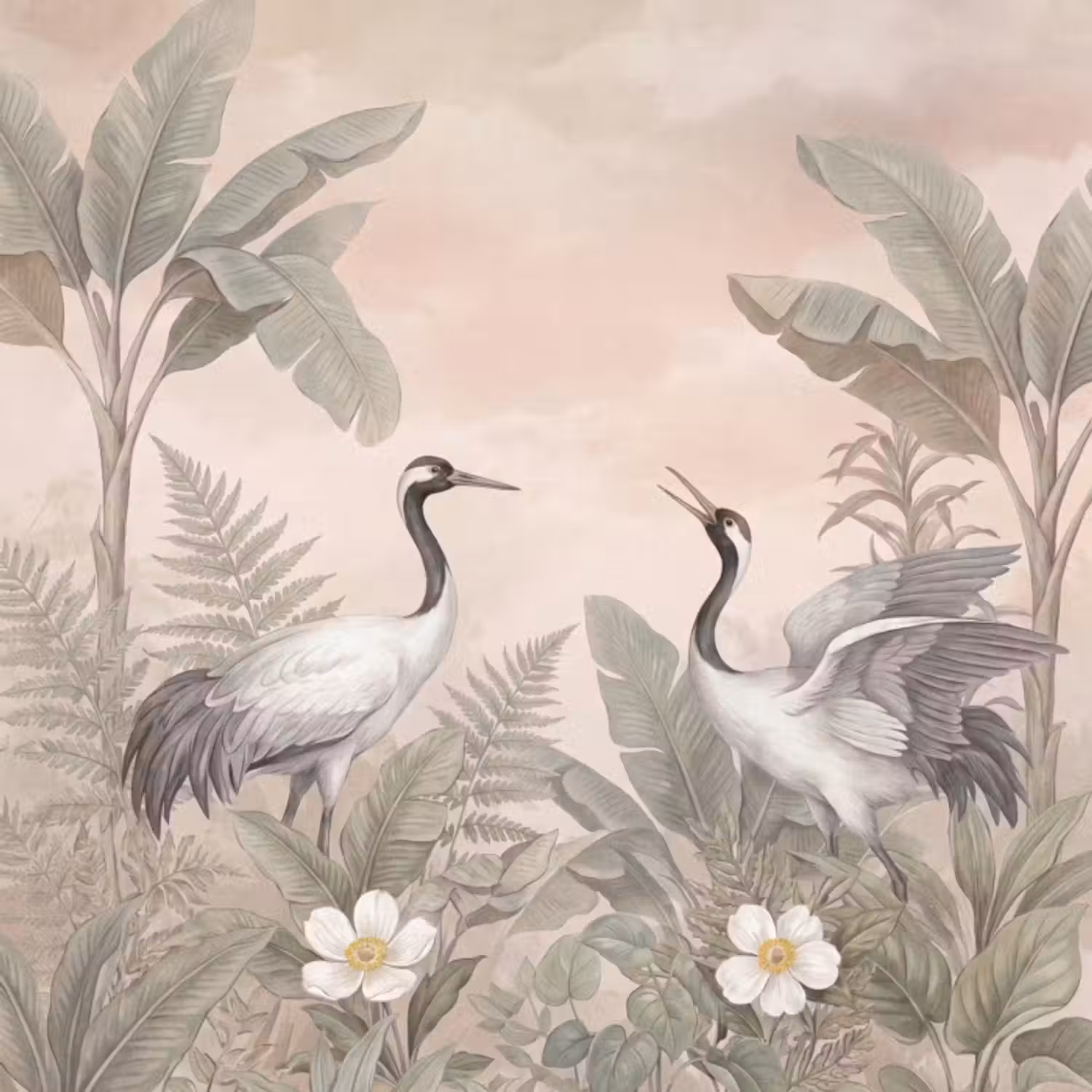 Behang - Kraanvogels - Natuur - Roze