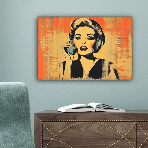 Retro - Vrouw - Koptelefoon - Oranje canvas 2cm klein -sfeer4