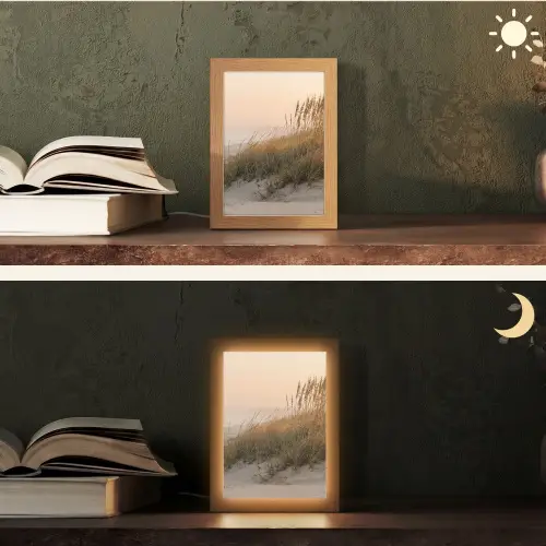 Duinlandschap - Zonsondergang - Strand Light Box met kabel (Tafellamp) klein -sfeer3