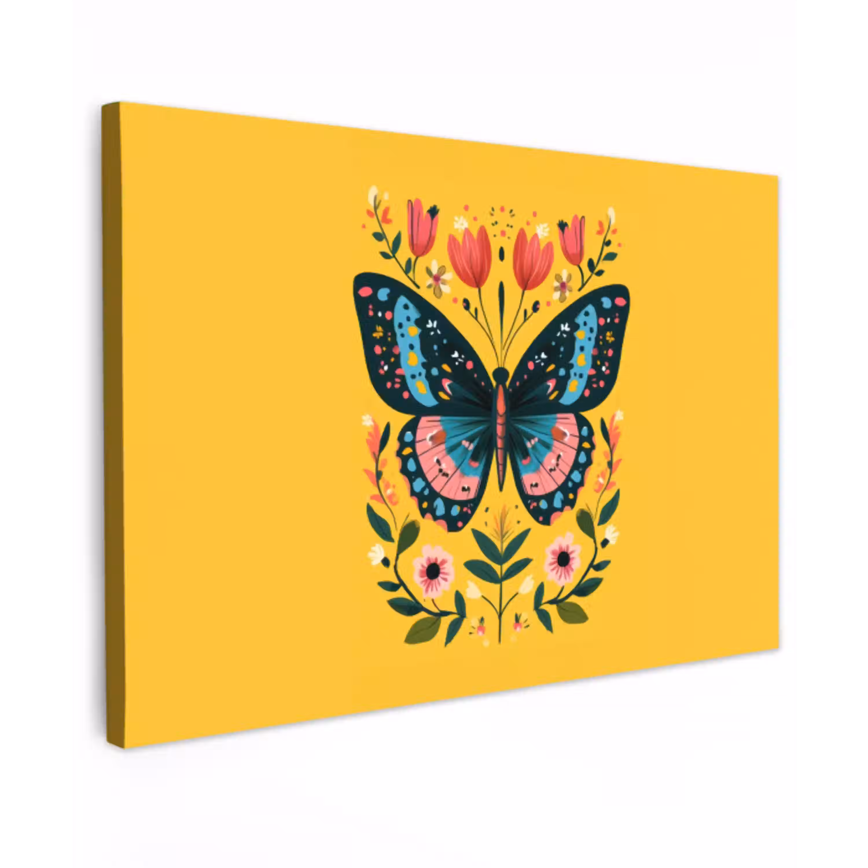 Bloemen - Kleurrijk - Vlinder - Sierlijk canvas 2cm klein -z3d