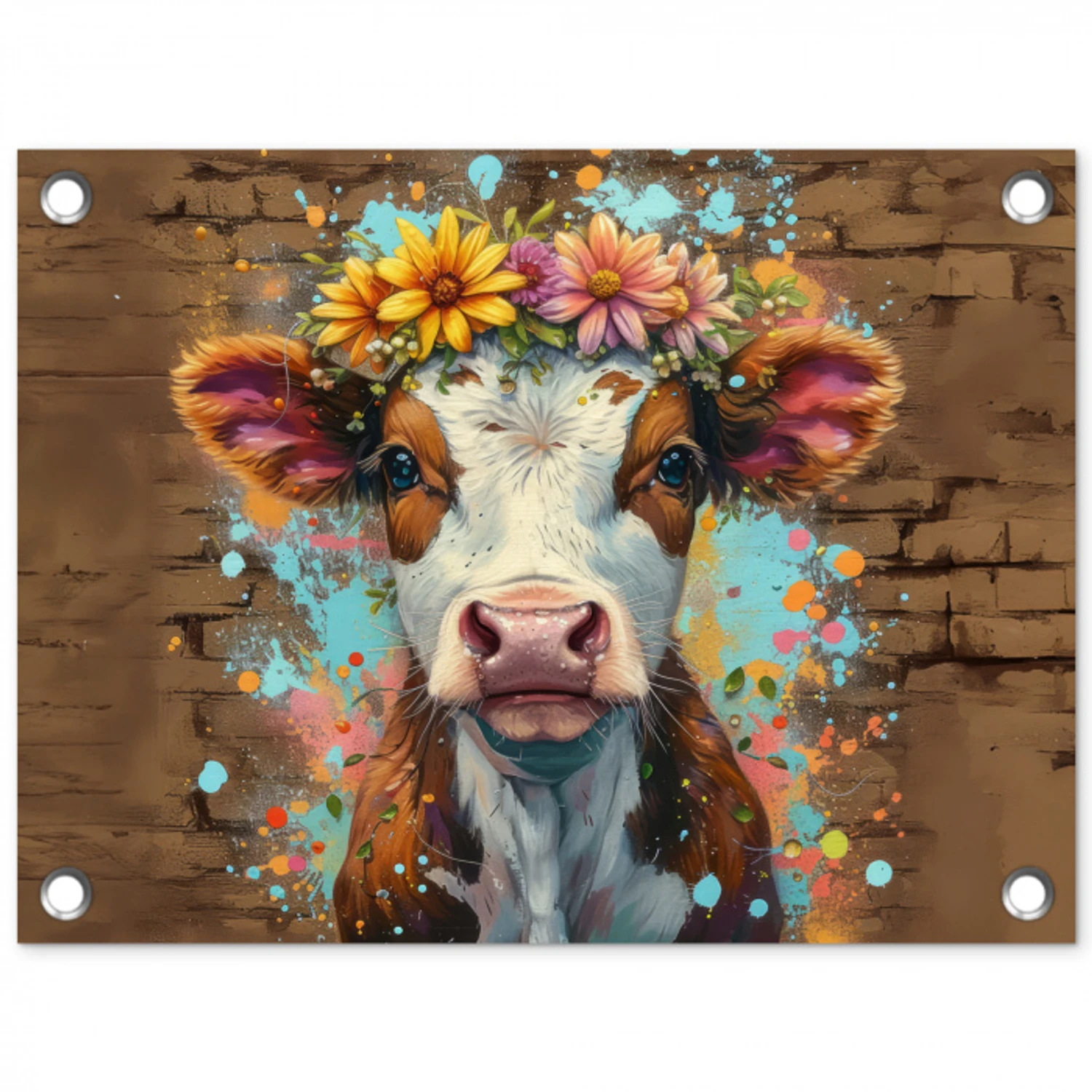 Kalf met Bloemenkroon tuinposter los doek klein -3d