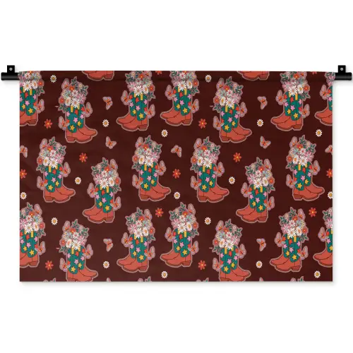 Donker - Cowboy - Laars - Patroon Wandkleed katoen klein 269 -zz3d