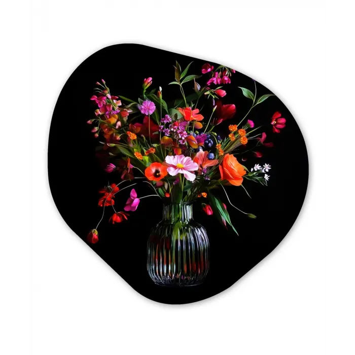 Boeket - Veldbloemen - Vaas Wandcirkel Organisch Forex 3mm klein -3d