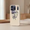 Minimalistisch - Lijnillustratie - Beige - Donkerblauw Telefoonhoesje iPhone 17 Pro klein -sfeer2