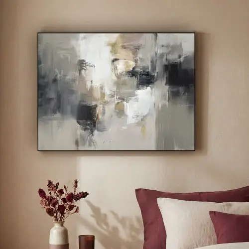 Kleurenpalet - Penseelstreken - Beige - Nevelig Textielframe zwart klein -sfeer1