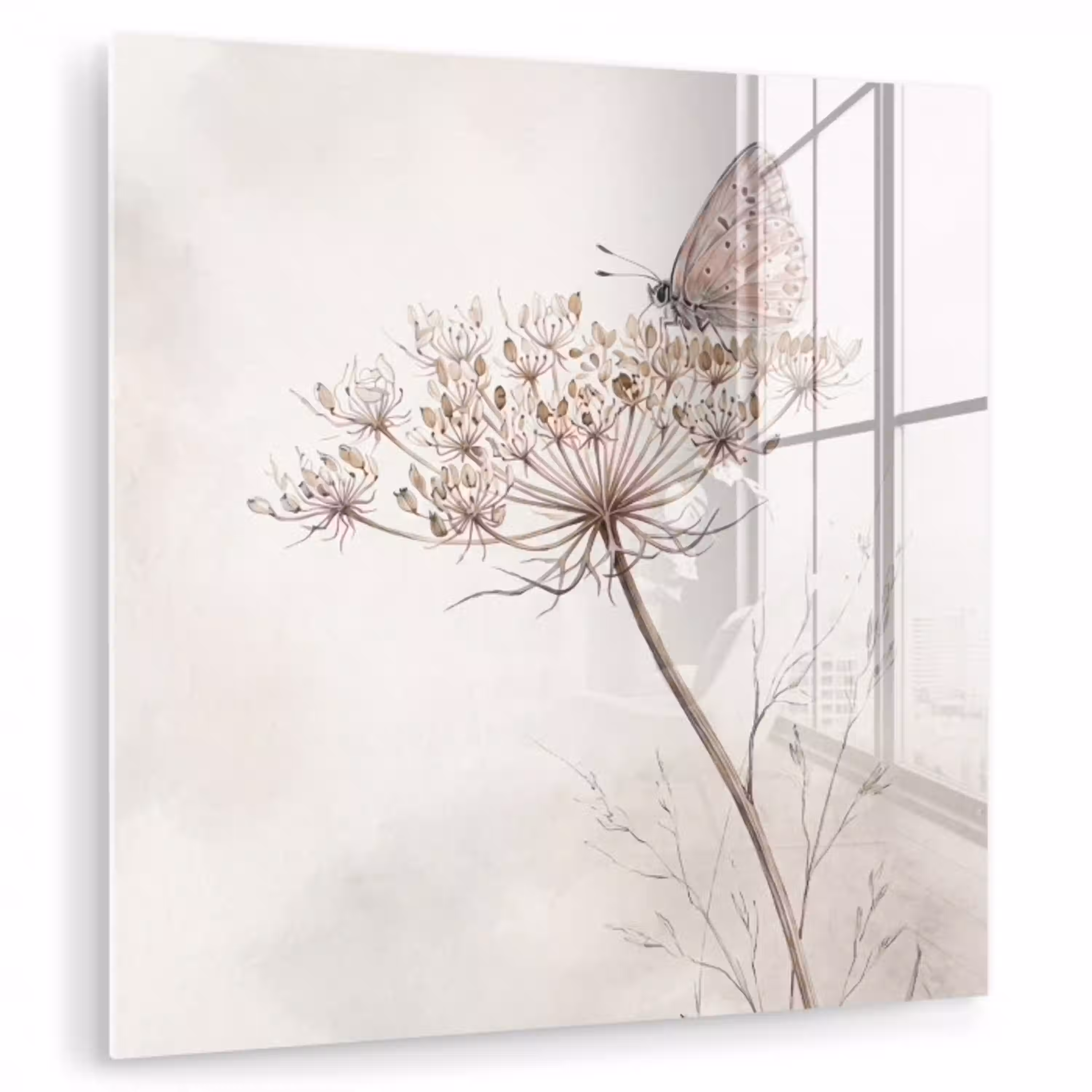 Vlinder - Bloem -Natuur - Beige plexiglas 5mm klein -zzzproduct_nieuw