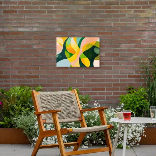 Abstract - Geel - Roze - Groen Tuinposter op houten frame 2 cm dik klein -sfeer3