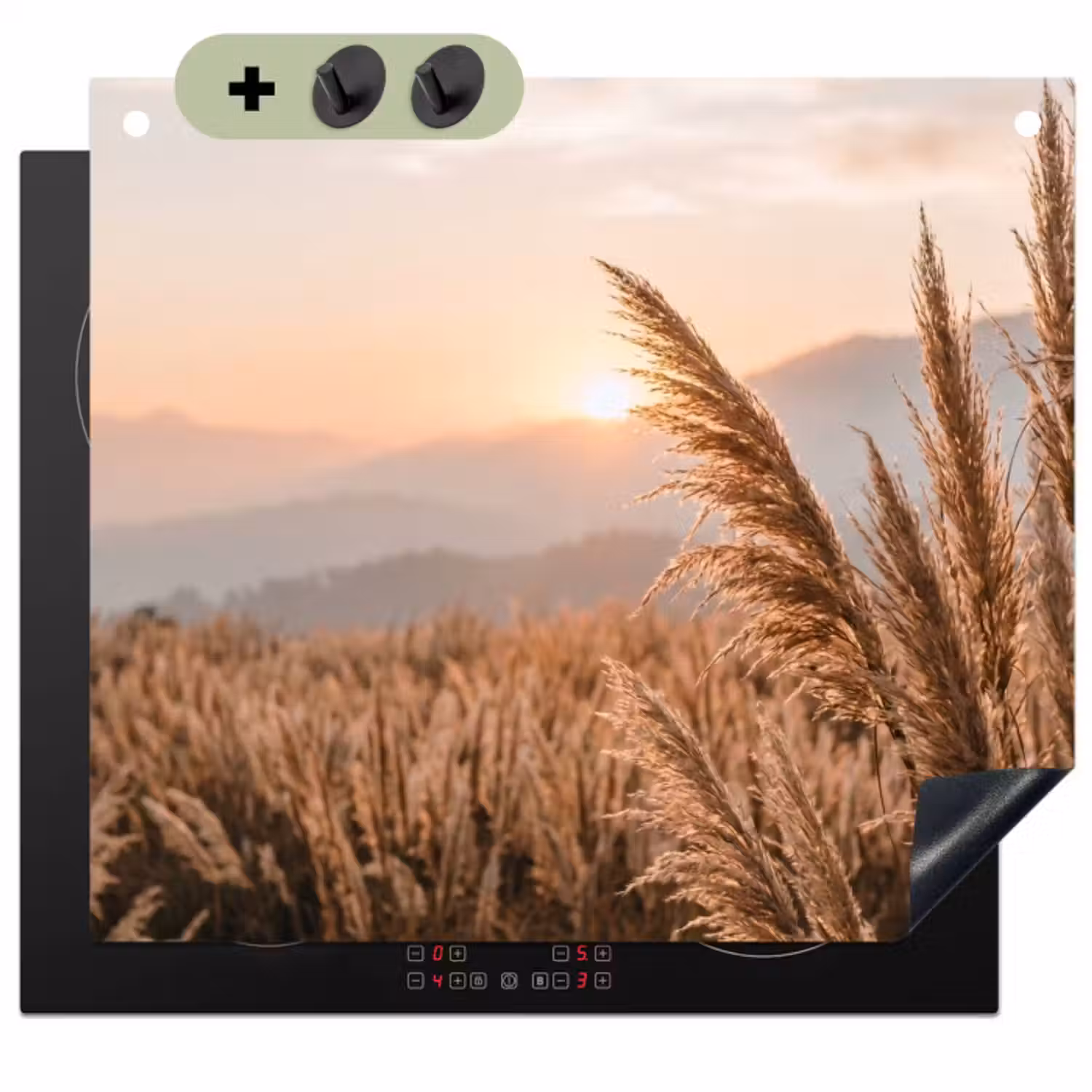 Induction Hob Cover & Splashback (2-in-1) - Grass - Field - Sunset - Nature - Golden