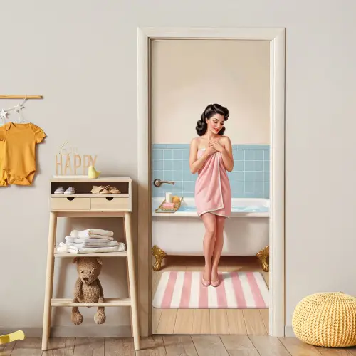 Badkamer - Vrouw - Roze deurposter klein -sfeer4