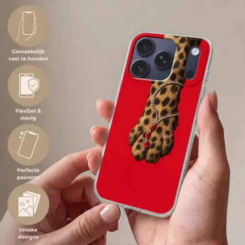 Poot - Luipaard - Ketting - Edelstenen Telefoonhoesje iPhone 17 Pro klein -sfeer3_NL