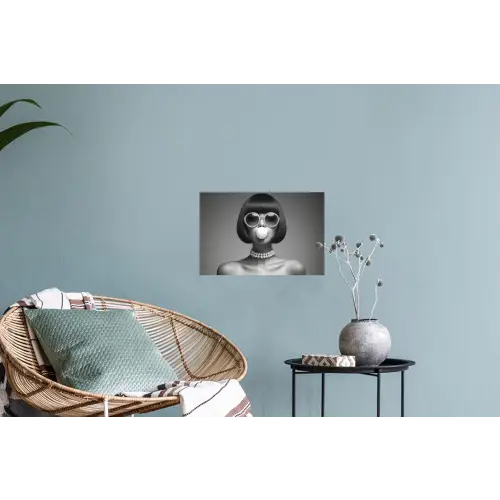 Vrouw - Zwart Wit - Ketting - Zonnebril Muursticker klein -plant
