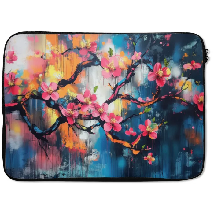 Bloemen - Tak - Artistiek - Roze laptophoes neopreen klein -zkaufland3dotto