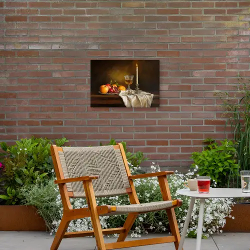 Fruit -  Stilleven - Wijn - Kaars Tuinposter op houten frame 2 cm dik klein -sfeer3