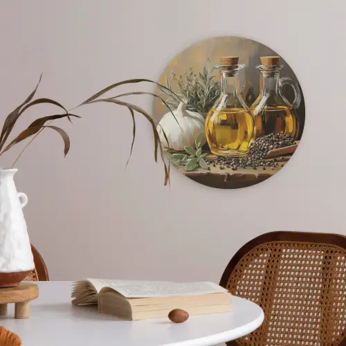 Stilleven - Olijfolie - Knoflook - Kruiden Akoestische PET Vilt - Rond klein -sfeer3