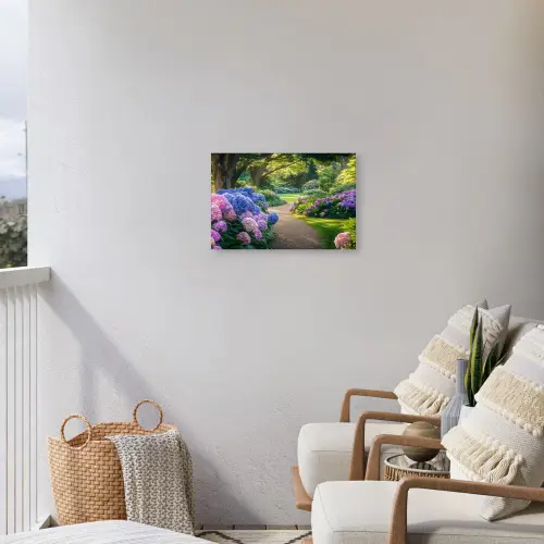 Hortensia- Park - Pad Tuinposter op houten frame 2 cm dik klein -sfeer1