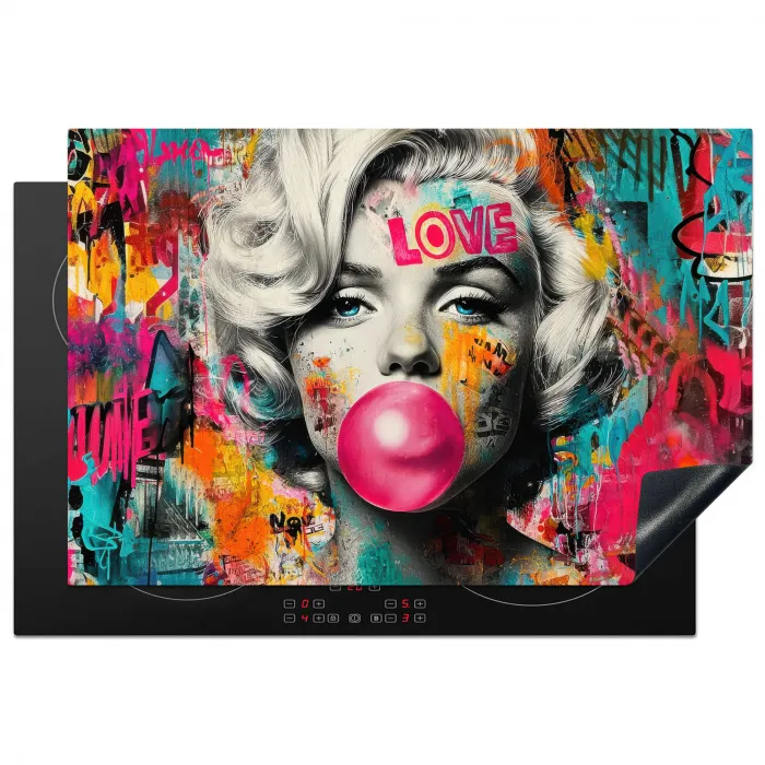 Vrouw - Kauwgom - Graffiti - Neonkleuren Inductie beschermer vinyl 3mm klein -3d