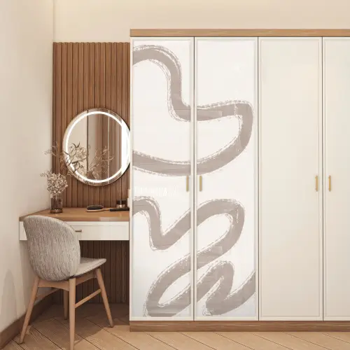 Abstract - Moderne kunst - Beige deurposter klein -sfeer3