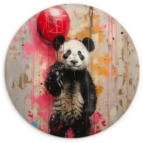 Graffiti - Panda - Ballon - Street art - Banksy Wandcirkel kunststof plaat 5mm dik klein -3d