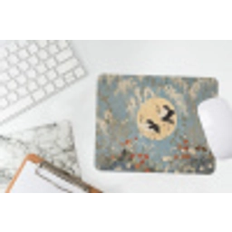 Kraanvogels - Maan - Bloemen - Blauw muismat rubber klein -witbureau