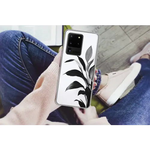 Plant - Bladeren - Minimalistisch - Zwart Telefoonhoesje Samsung Galaxy S20 Ultra klein -handS20Ultra