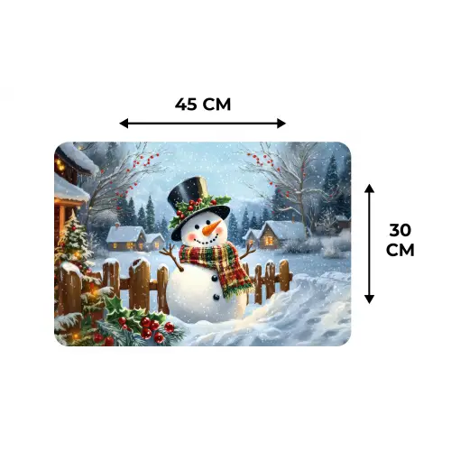 Sneeuwpop - Winterdorp - Kleurrijk Placemat vinyl groot -specs