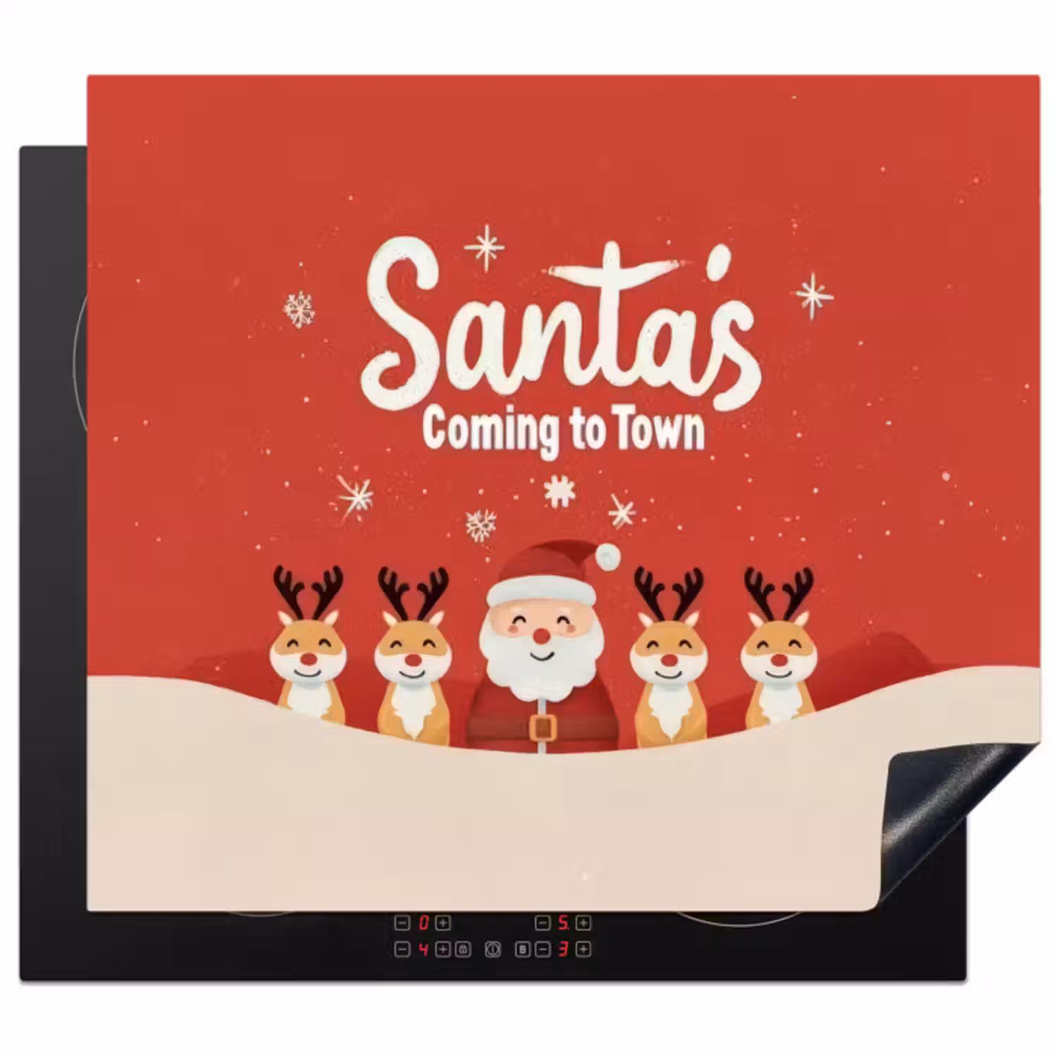 Inductie beschermer - Illustratie - Kerstman - Rendieren - Rood