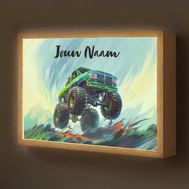 Lightbox - Wandlamp kinderkamer met naam - Monstertruck - Auto - Jongens - Groen