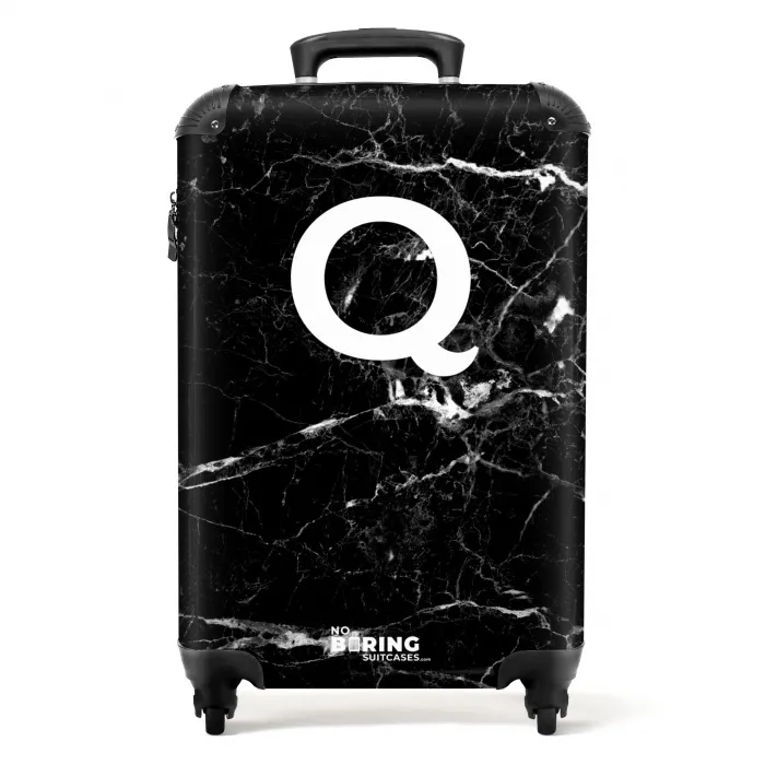 Marmer print - Zwart - Letter Q NBS - Handbagage koffer - Kinderen Unisex middel -productfoto_recht