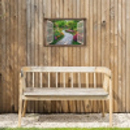 Doorkijk - Bloemen - Tuinpad - Natuur - Raam Tuinposter op houten frame 2 cm dik klein -sfeer4