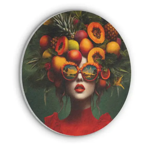 Vrouw - Vruchten - Papaja - Ananas Akoestische PET Vilt - Rond klein -3d
