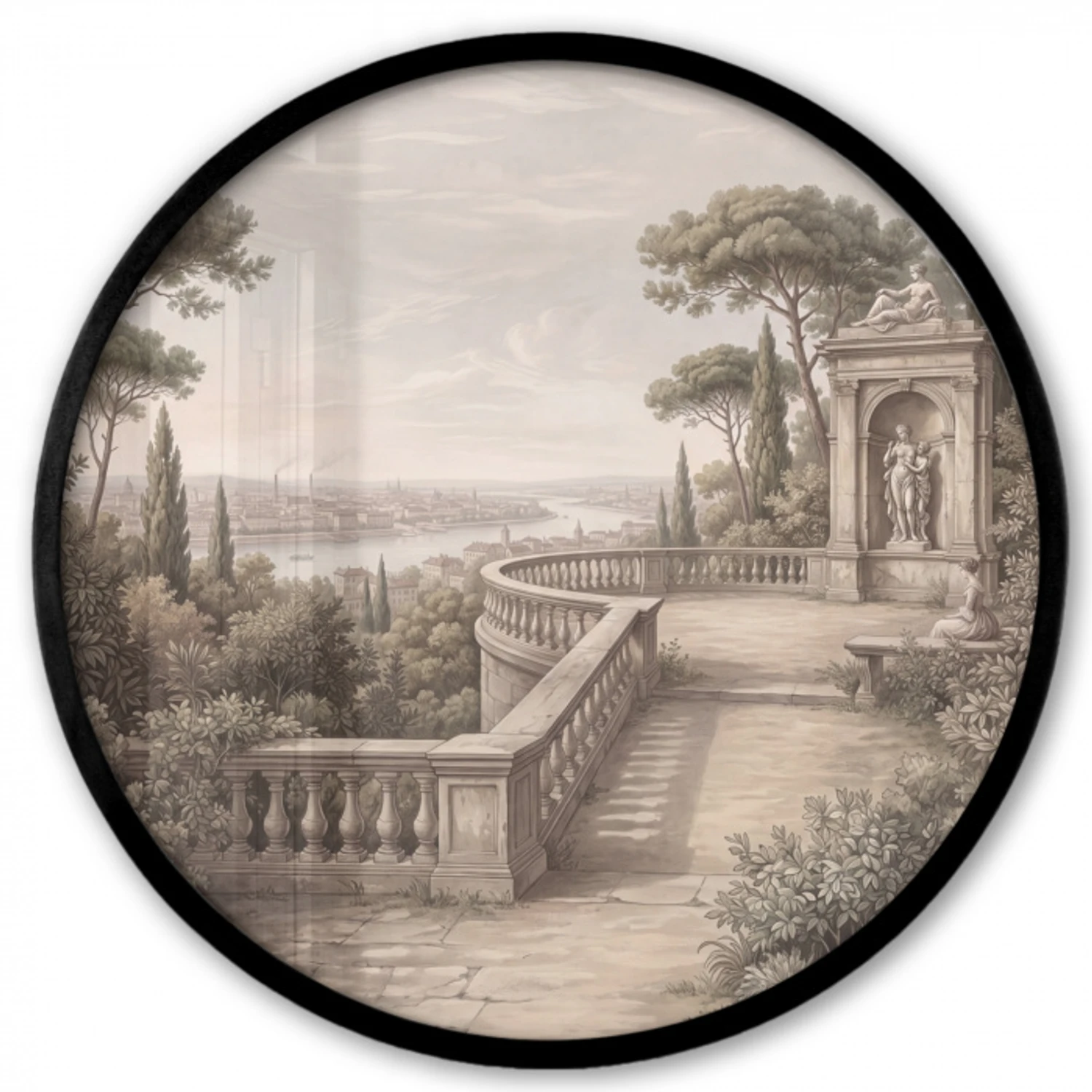 Terras - Stad - Uitzicht - Rivier Fotolijst rond zonder passe partout klein -3d